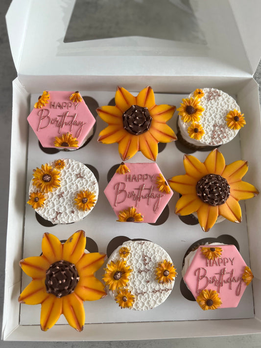 Sunflower Fondant Birthday Toppers Set