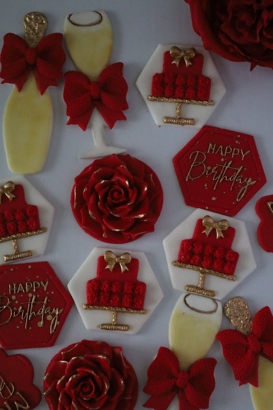 Champagne & Roses Fondant Birthday Topper Set